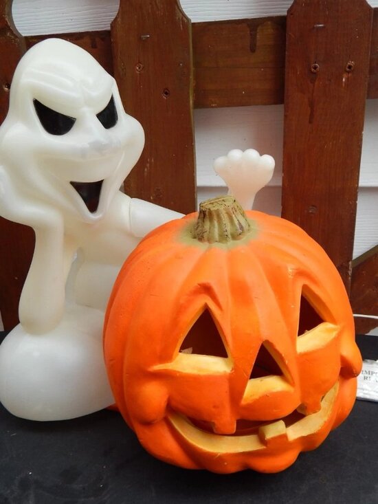 Zauder's Other - Vintage Lighted Halloween Pumpkin Ghost Blow Mold 14'' Season's by Zauder's